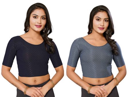 Malishka Women s Lycra Readymade Blouse Combo Pack - Navy & Grey Cheap