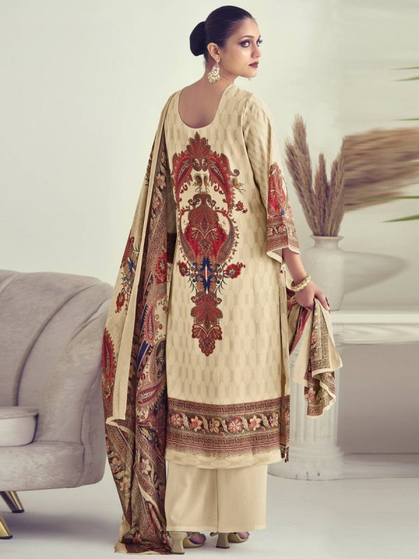 Aastha Fashion Women s Beige Muslin Floral Digital Print with Resham Thread work Kurta with Trouser & Dupatta Online now