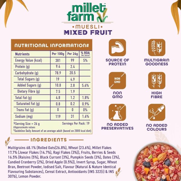 Bagrry s Millet Farm Mixed Fruit Muesli with Jowar and Ragi Discount