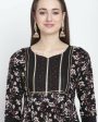 Aastha Fashion Women s Black Cotton Jaipuri Printed Kurta with Trouser & Dupatta For Cheap