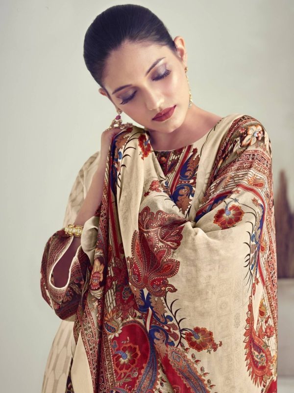 Aastha Fashion Women s Beige Muslin Floral Digital Print with Resham Thread work Kurta with Trouser & Dupatta Online now