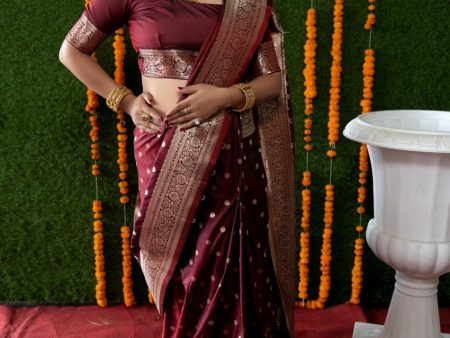 Aastha Fashion Maroon Woven Banarasi Silk Saree with Blouse Online Hot Sale