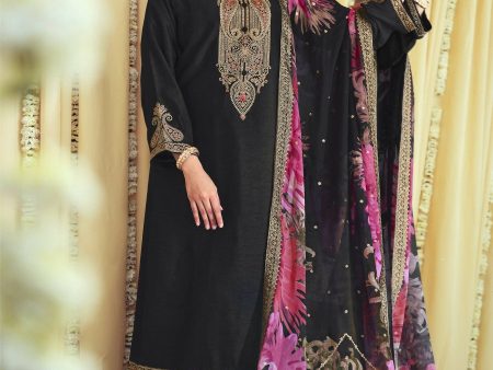 Aastha Fashion Women s Black Raw Silk Cording with Resham Thread work Kurta with Trouser & Dupatta Sale