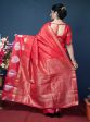 Aastha Fashion Red Woven Kanchipuram Linen Silk Saree with Blouse on Sale