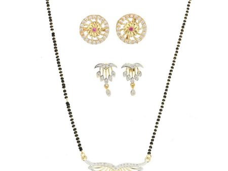 AanyaCentric Gold Plated Mangalsutra with Pendant, 2 Pair Earrings Cheap