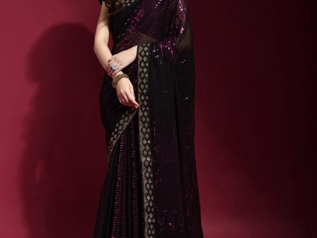 Anouk Black & Pink Embellished Sequinned Pure Georgette Saree Online