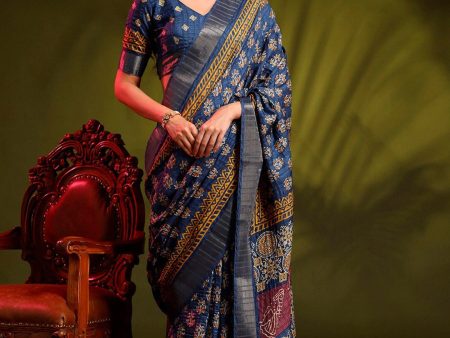 Anouk Blue Bagh Printed Zari Sungudi Saree Cheap