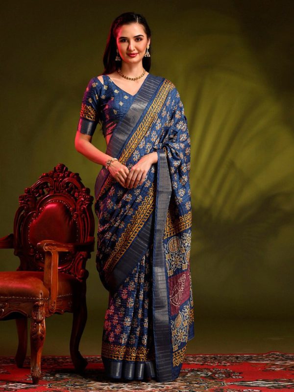 Anouk Blue Bagh Printed Zari Sungudi Saree Cheap