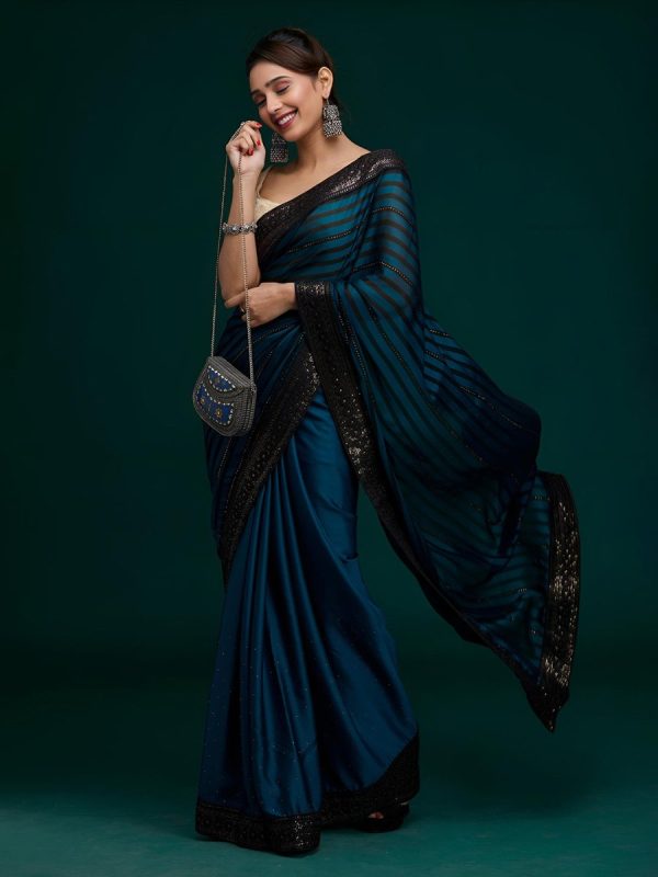 Anouk Striped Beads and Stones Saree Supply