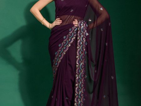 Anouk Purple & Blue Embellished Sequinned Saree Fashion