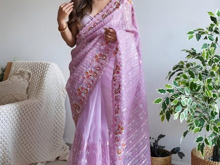 Anouk Lavender Embellished Sequinned Organza Saree Supply