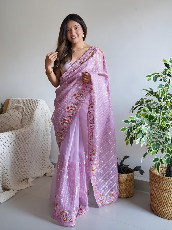 Anouk Lavender Embellished Sequinned Organza Saree Supply