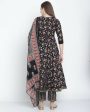 Aastha Fashion Women s Black Cotton Jaipuri Printed Kurta with Trouser & Dupatta For Cheap