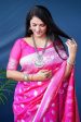 Aastha Fashion Rani Pink Woven Banarasi Silk Saree with Blouse Hot on Sale