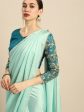 Anouk Sea Green Solid Saree For Cheap