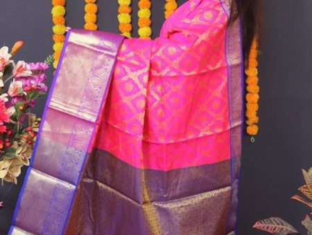 Aastha Fashion Pink Woven Kanjivaram Silk Saree with Blouse Discount