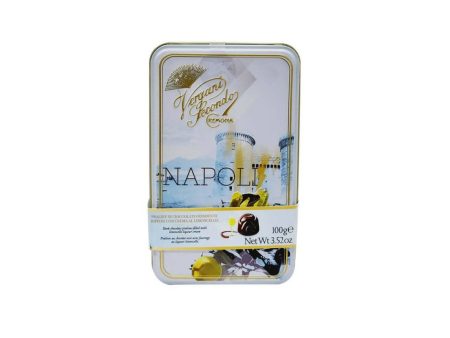 Ajfan Dark Chocolate Limoncello Pralines in Napoli Gift Tin For Sale