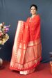 Aastha Fashion Red Woven Banarasi Silk Saree with Blouse Sale