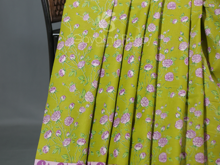 Block Print Apple Green Coloured Mulmul Cotton Saree By Gayathri Reddy Designer Studio Online Sale