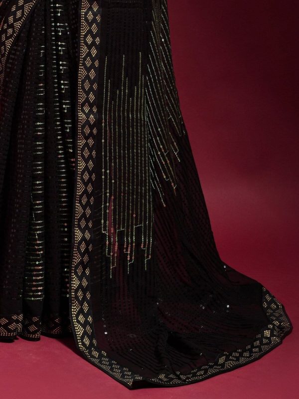 Anouk Black & Gold-Toned Embellished Sequinned Pure Georgette Saree Hot on Sale