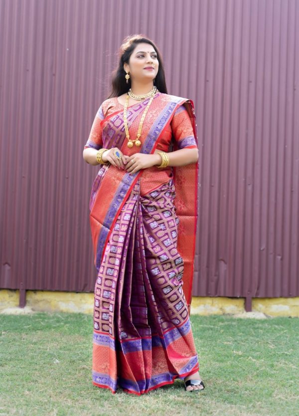 Aastha Fashion Wine Woven Kanchipuram Silk Saree with Blouse Online