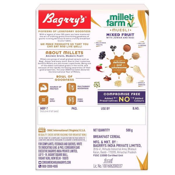 Bagrry s Millet Farm Mixed Fruit Muesli with Jowar and Ragi Discount