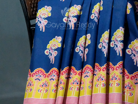 Block Print Indigo Blue Coloured Mulmul Cotton Saree By Gayathri Reddy Designer Studio Supply