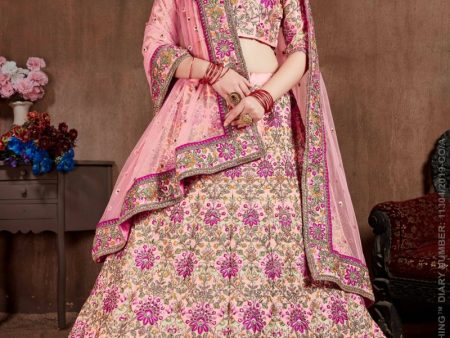 Aastha Fashion Women s Arresting Pastel Pink Colored Bridal Wear Designer Embroidered Lehenga choli Cheap