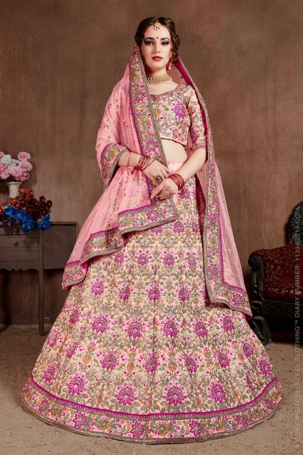 Aastha Fashion Women s Arresting Pastel Pink Colored Bridal Wear Designer Embroidered Lehenga choli Cheap