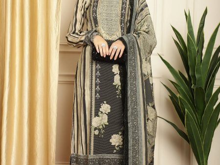 Aastha Fashion Women s Black Pashmina Digital Printed with Embroidered Lace work Kurta with Trouser & Dupatta Online Sale