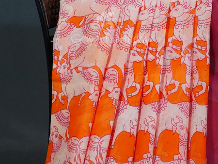 Shades of Orange And Pink With Pichwai Print Munga Cotton Saree By Gayathri Reddy Designer Studio Online Hot Sale