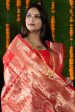 Aastha Fashion Red Woven Banarasi Silk Saree with Blouse on Sale