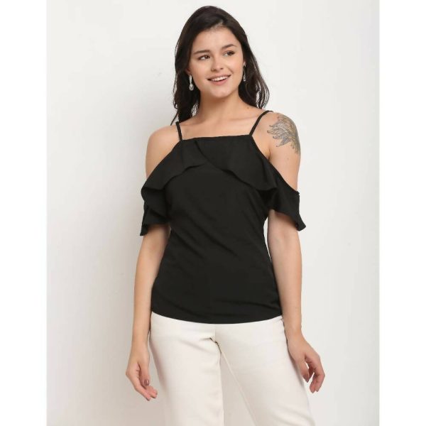 Aastha Fashion Women s Black Polyester Solid Casual Top Online now