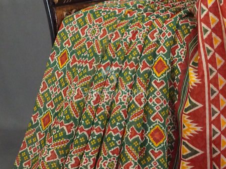 Dark Leaf Green And Red Colour Patola Print Semi Chanderi Saree By Gayathri Reddy Designer Studio Online now