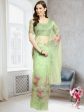 Aastha Fashion Women s Sea Green Digital Printed Organza Saree with Blouse For Discount