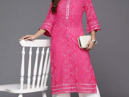 Ahalyaa Women Beige Floral Printed Regular Gotta Patti Kurta - Pink Cheap