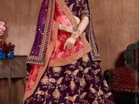 Aastha Fashion Women s Alluring Purple Colored Bridal Wear Designer Embroidered Lehenga choli Discount