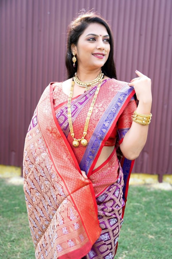 Aastha Fashion Wine Woven Kanchipuram Silk Saree with Blouse Online