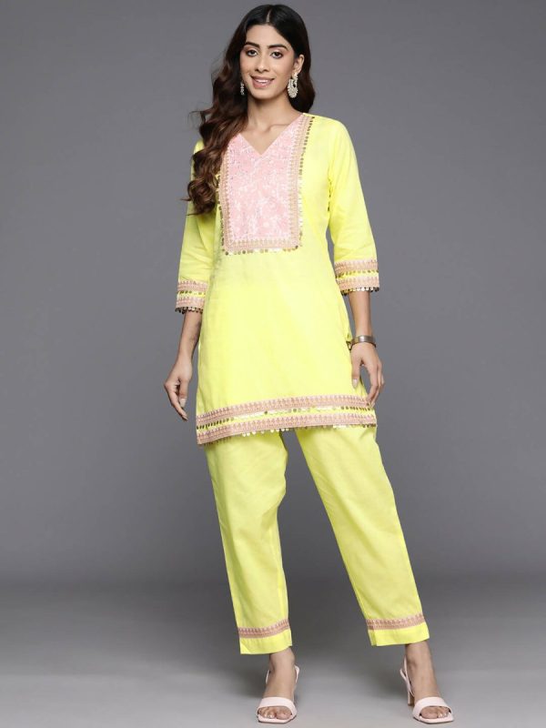 Ahalyaa Women s Traditional Wear Co-ods - Yellow on Sale