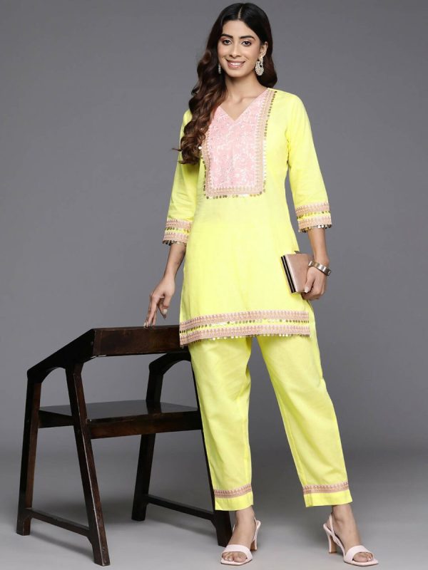 Ahalyaa Women s Traditional Wear Co-ods - Yellow on Sale