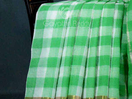 Cream And Green Colored With Checks Pure Mangalgiri Cotton Saree By Gayathri Reddy Designer Studio on Sale