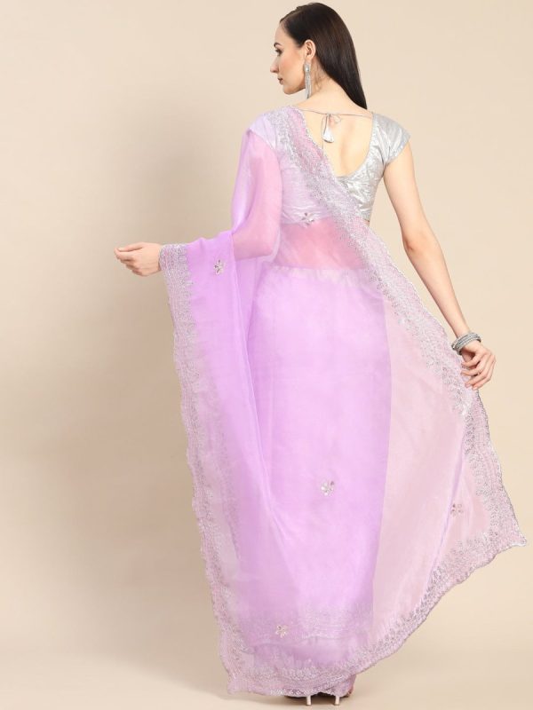 Anouk Lavender & Silver-Coloured Sequinned Organza Saree Hot on Sale