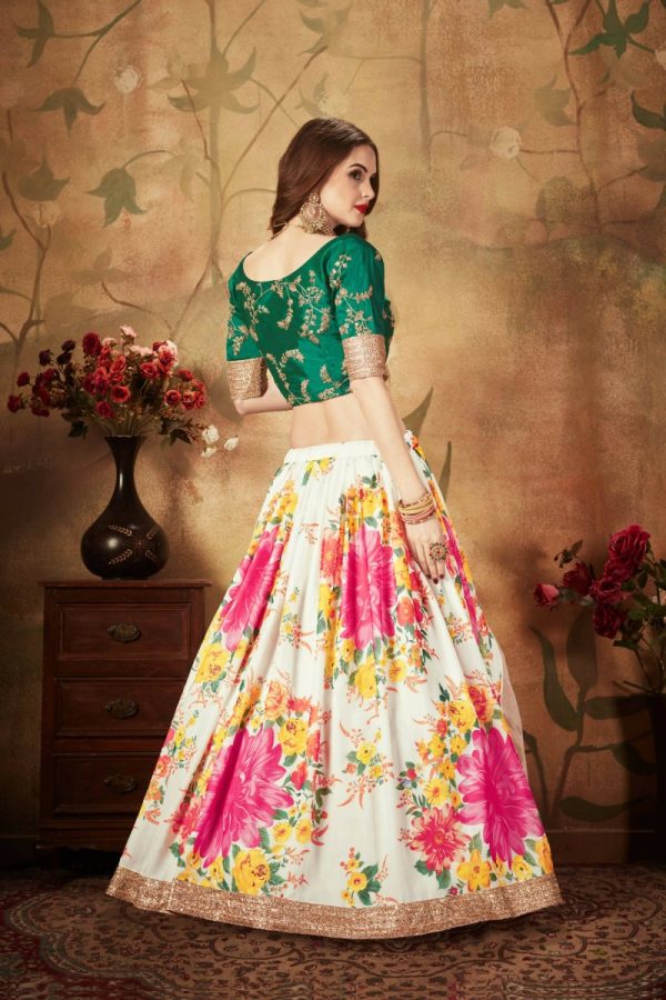 Aastha Fashion Women s Cream Floral Digital Printed Organza Bridal Lehenga Choli For Cheap