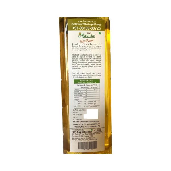 Farm Naturelle Cold Pressed Virgin White Sesame Seed Oil Supply