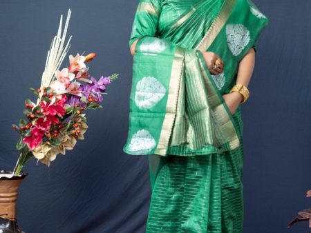 Aastha Fashion Sea Green Woven Kanchipuram Linen Silk Saree with Blouse Fashion