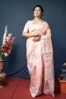 Aastha Fashion Peach Woven Kanchipuram Linen Silk Saree with Blouse Cheap