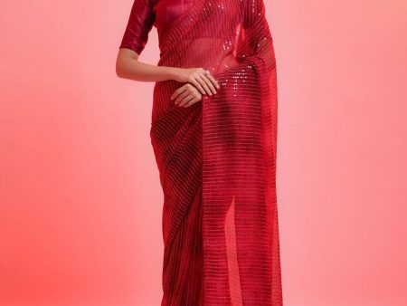 Anouk Red & Gold-Toned Embellished Sequinned Pure Georgette Saree Online