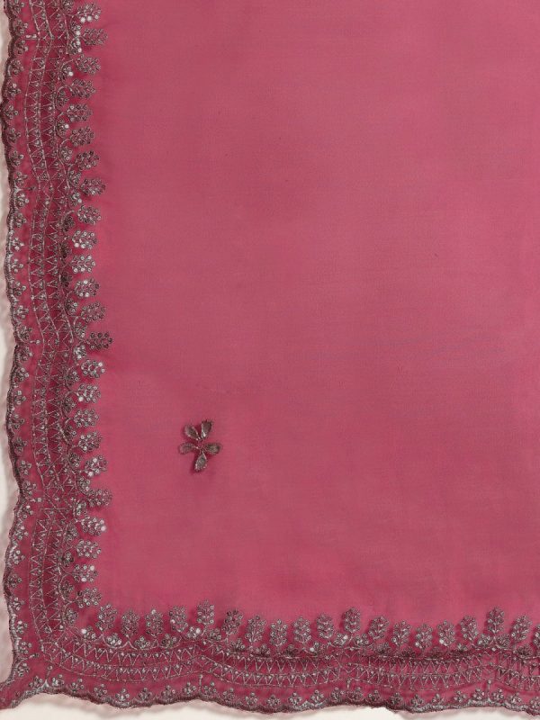 Anouk Pink & Silver-Coloured Sequinned Organza Saree For Cheap