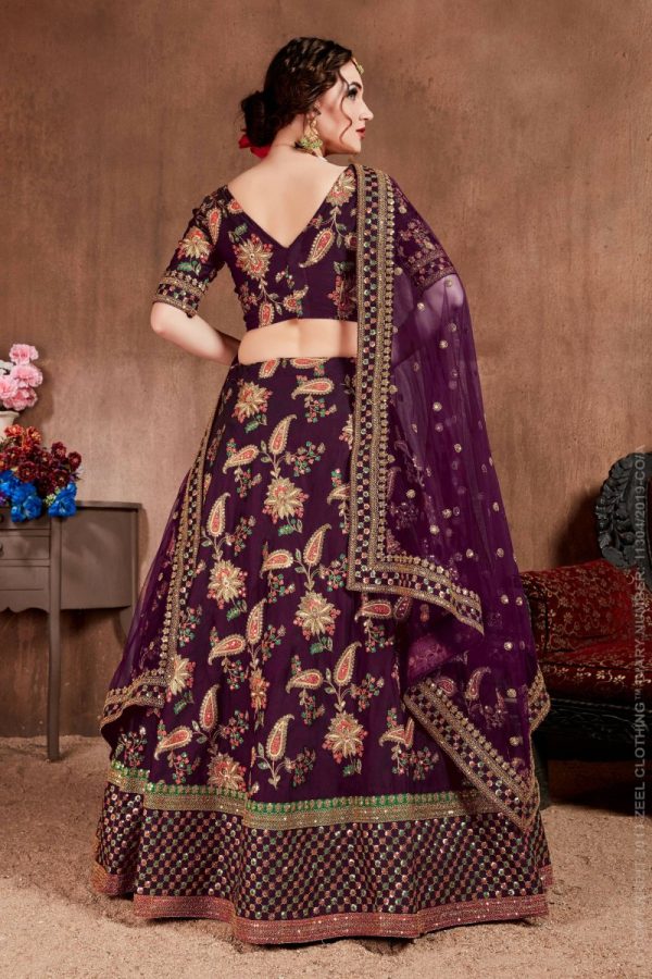 Aastha Fashion Women s Alluring Purple Colored Bridal Wear Designer Embroidered Lehenga choli Discount