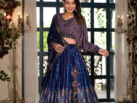 Women s Wedding Traditional Blue Dull Satin Lehenga Choli - Kaushlya Online Sale